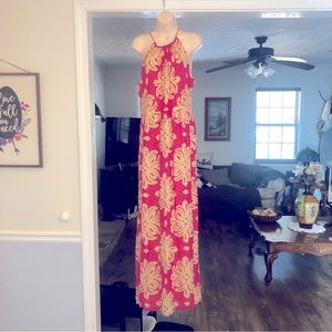 Vineyard Vines Pink and Cream Floral Halter Maxi Dress